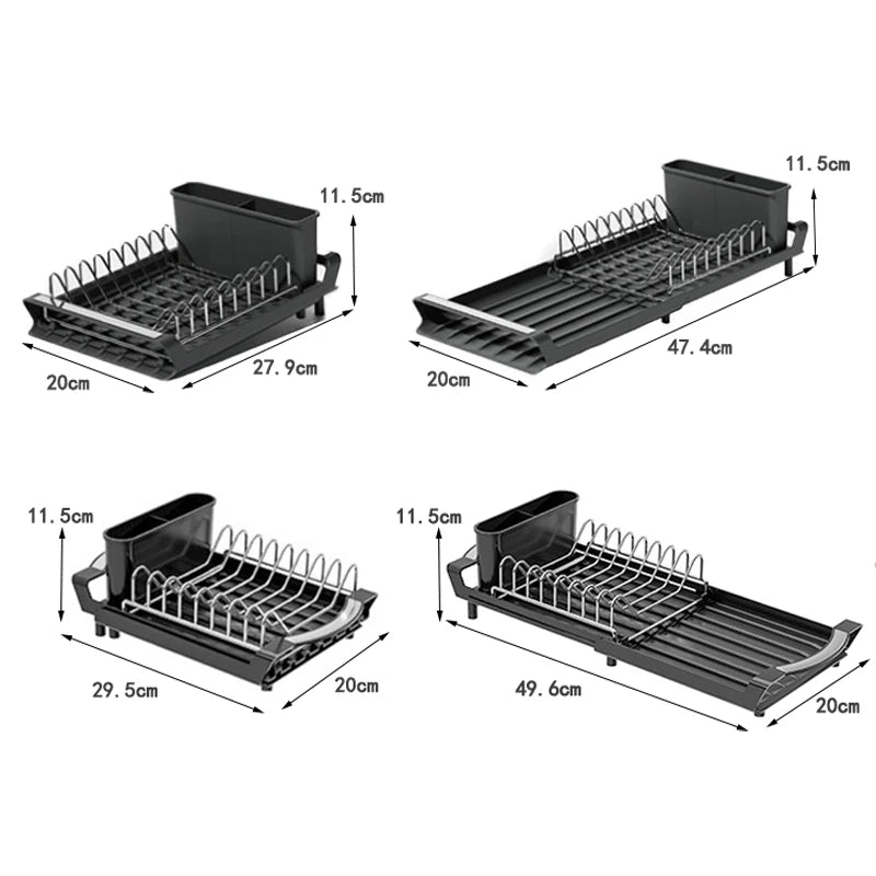 Expandable Small Dish Drainer Rack — with Removable Cutlery Holder