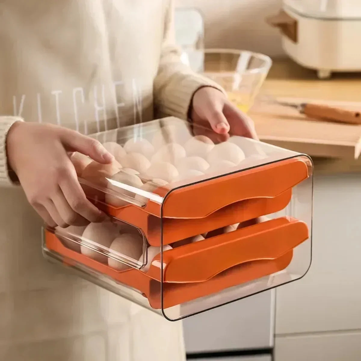 Double-Drawer Egg Box — 32 Grid, Dustproof, Fridge Organizer