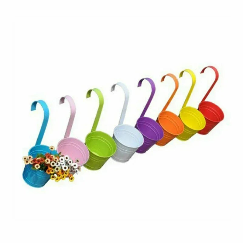 Metal Iron Hanging Flower Pot – Colorful Balcony Bucket Planter (10 Colors)