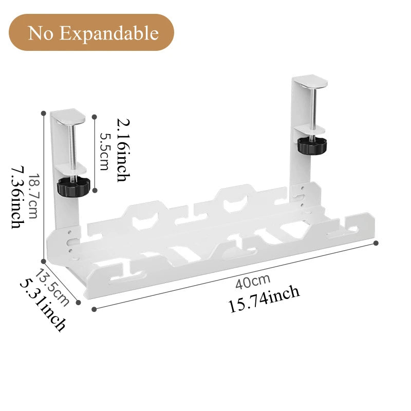 Telescopic Under-Desk Cable Management Tray — No-Drill Metal Wire Organizer