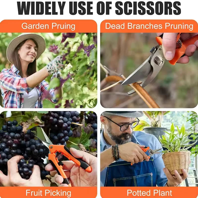 3-Piece Gardening Scissors Set – Ergonomic Non-Slip Pruning Shears with Safety Lock for Beginners