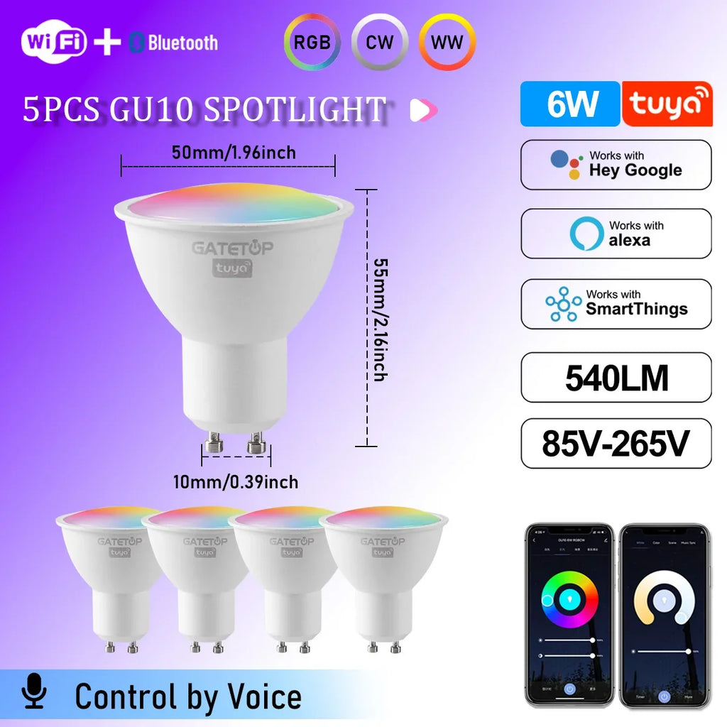 Tuya WiFi GU10 Smart Spotlight — Dimmable, Alexa & Google Compatible