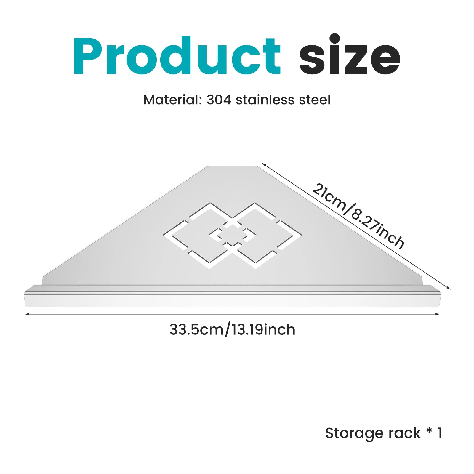 Single-Tier 304 Stainless Steel Corner Shower Shelf — Wall-Mounted, 33.5×21cm