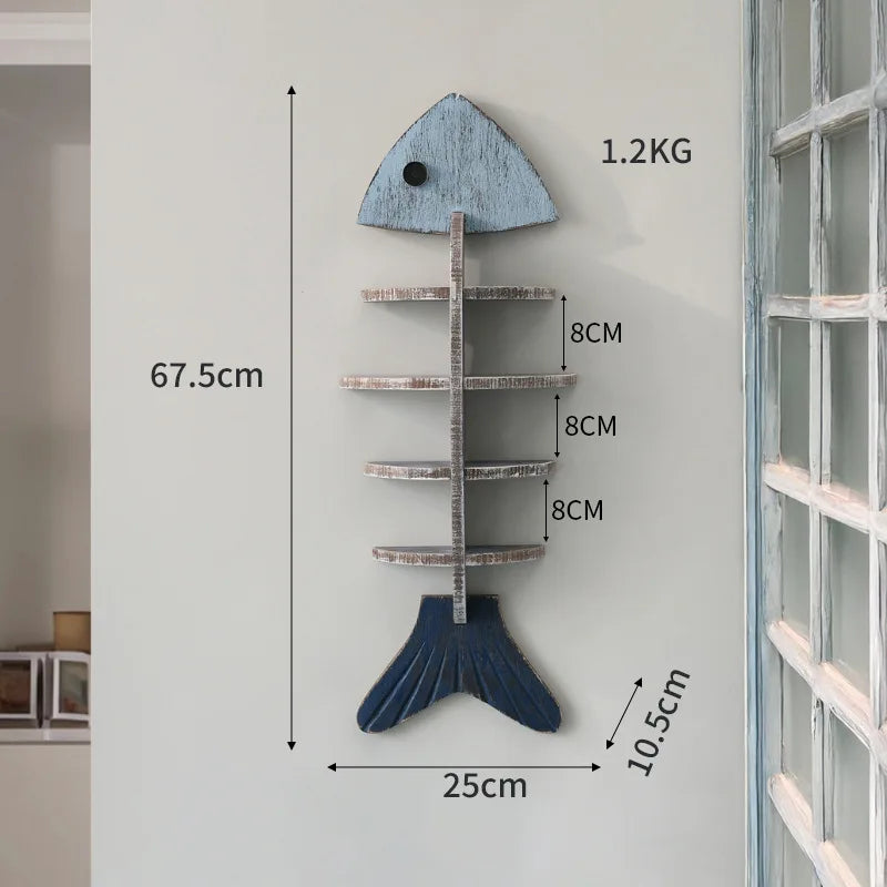 Nordic Wooden Fish Wall Shelf — Decorative Floating Bookshelf