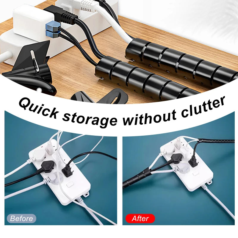 2M Flexible Cable Management Sleeve — PE Spiral Wire Wrap