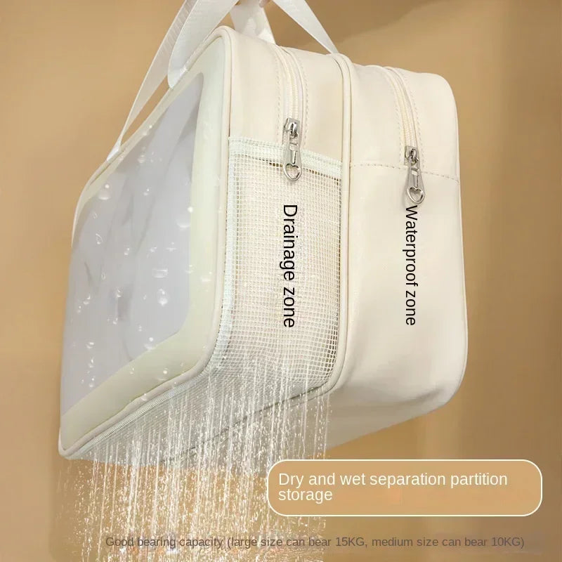 Dry-Wet Separation Toiletry Bag — Double-Layer PU Travel Cosmetic Pouch