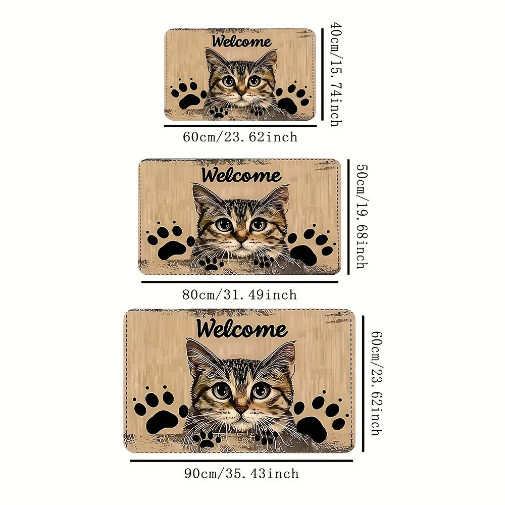 VIKAMA Cute Cat Door Mat – Fade Resistant Polyester Rug for Indoor & Outdoor