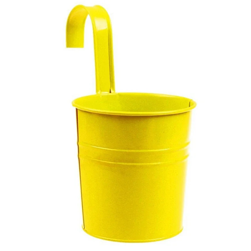 Metal Iron Hanging Flower Pot – Colorful Balcony Bucket Planter (10 Colors)