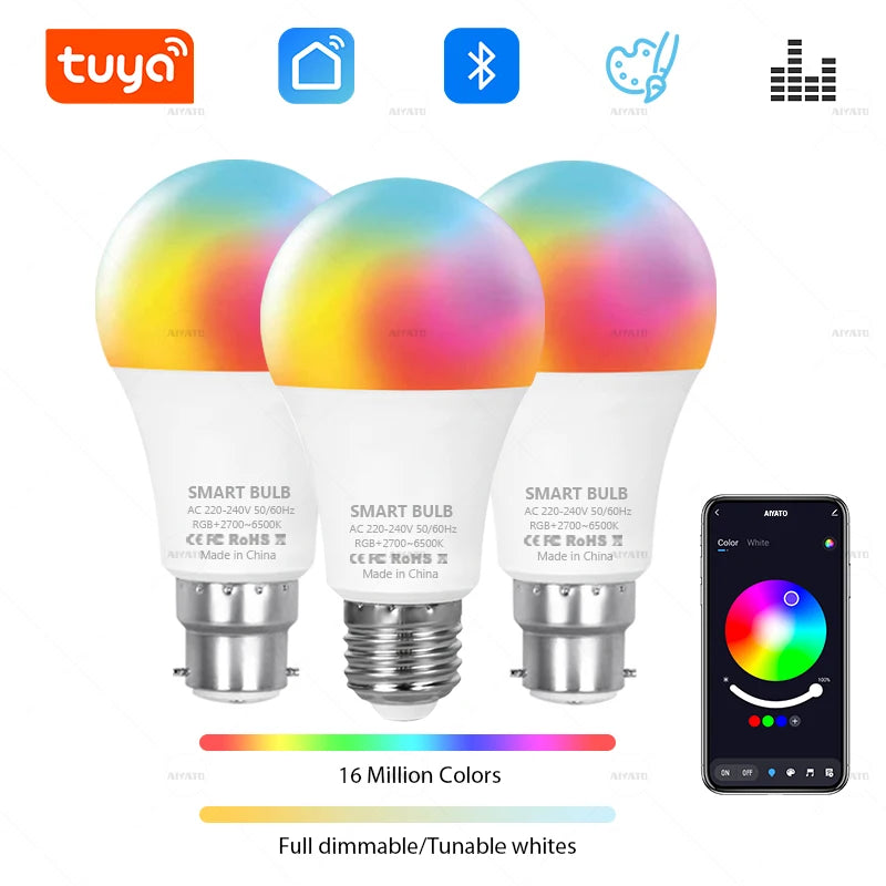 Tuya Bluetooth RGBCW Smart Bulb E27 — 16 Million Colours, Music Sync