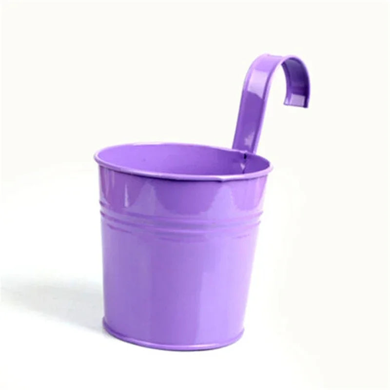 Metal Iron Hanging Flower Pot – Colorful Balcony Bucket Planter (10 Colors)