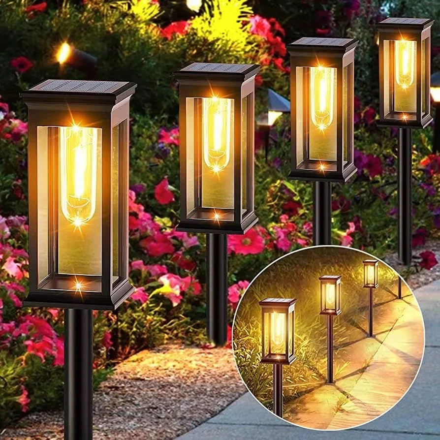 IP65 Waterproof Solar Garden Lights White Warm Light Outdoor Landscape Walkway Lighting Lawn Porch Patio Ambiance Lights