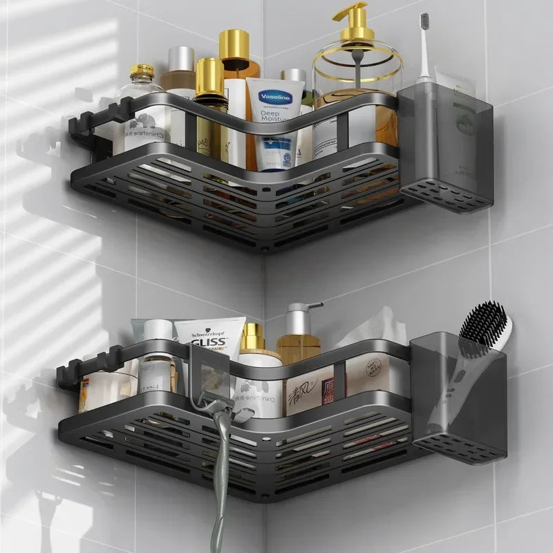 Double-Layer Steel Corner Shelf, No-Drill — Set of 6, Bathroom & Kitchen