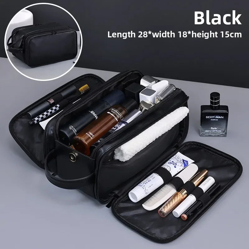 PU Leather Hanging Toiletry Bag — Multi-Pocket, Dry-Wet Separation, 28×18×15cm