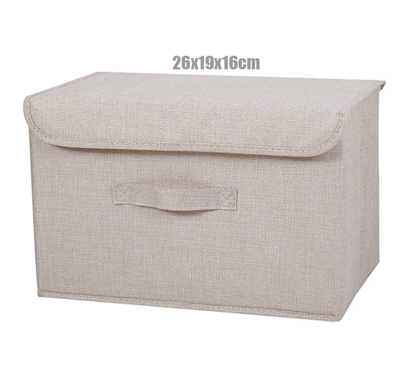 Foldable Cotton Linen Storage Basket with Lid