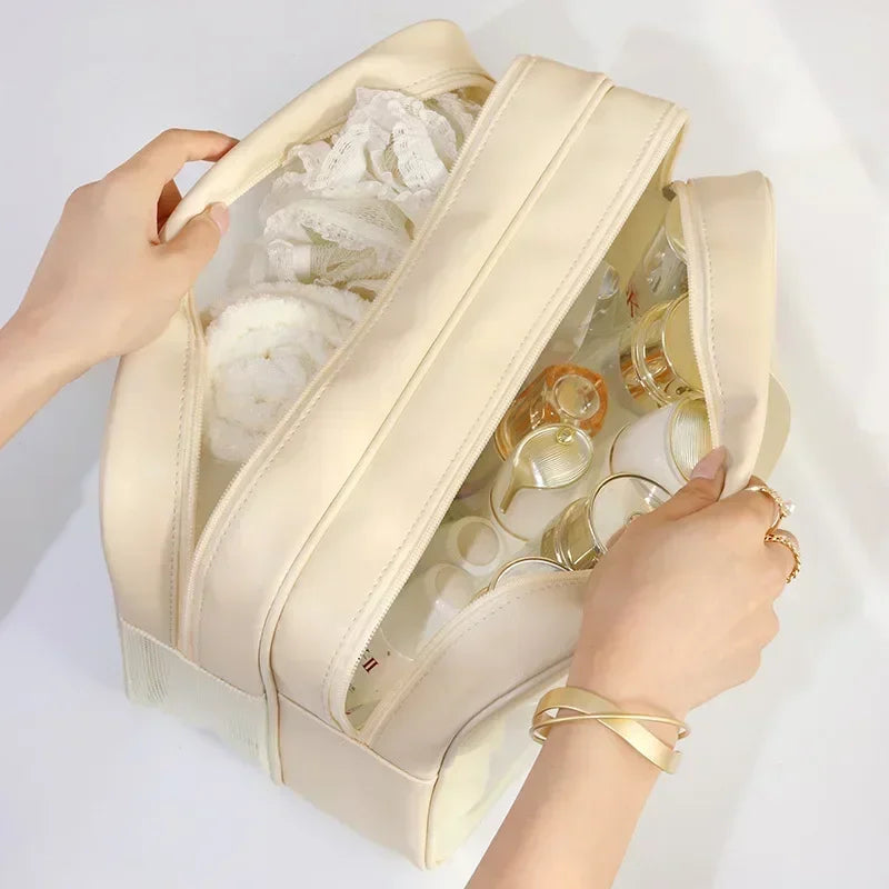 Dry-Wet Separation Toiletry Bag — Double-Layer PU Travel Cosmetic Pouch