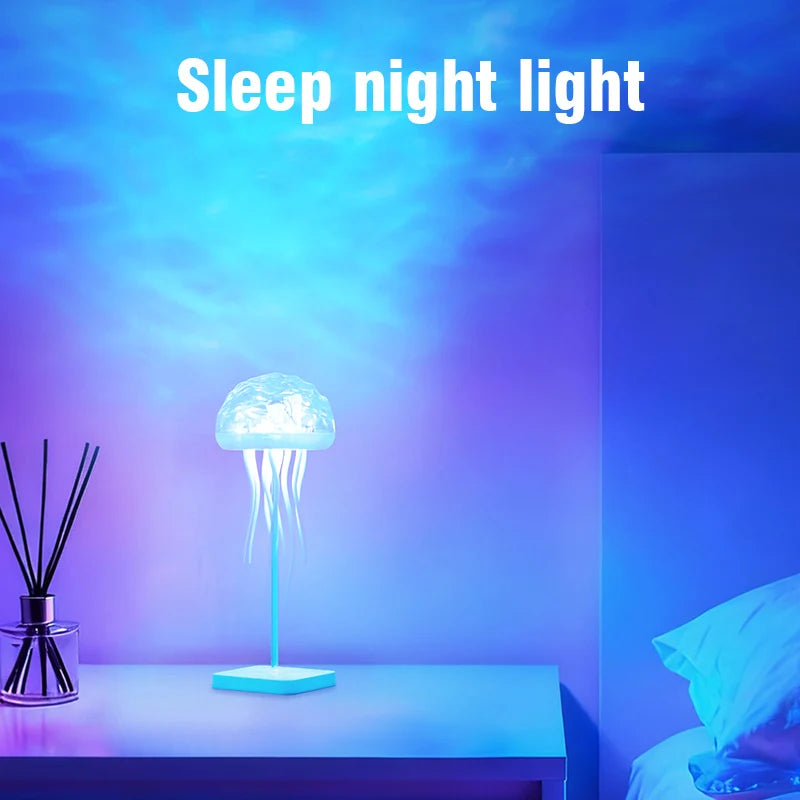 Rotating Jellyfish LED Night Light — RGB Voice Control, Bedside Decor