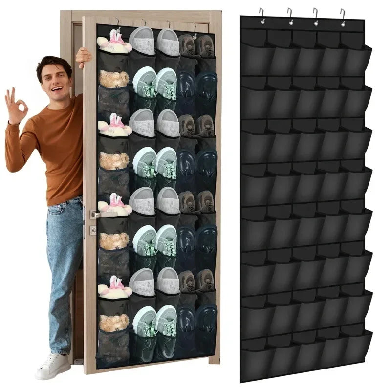 Over-Door Mesh Shoe Organizer — 14, 24 or 40 Grid Pockets, Foldable