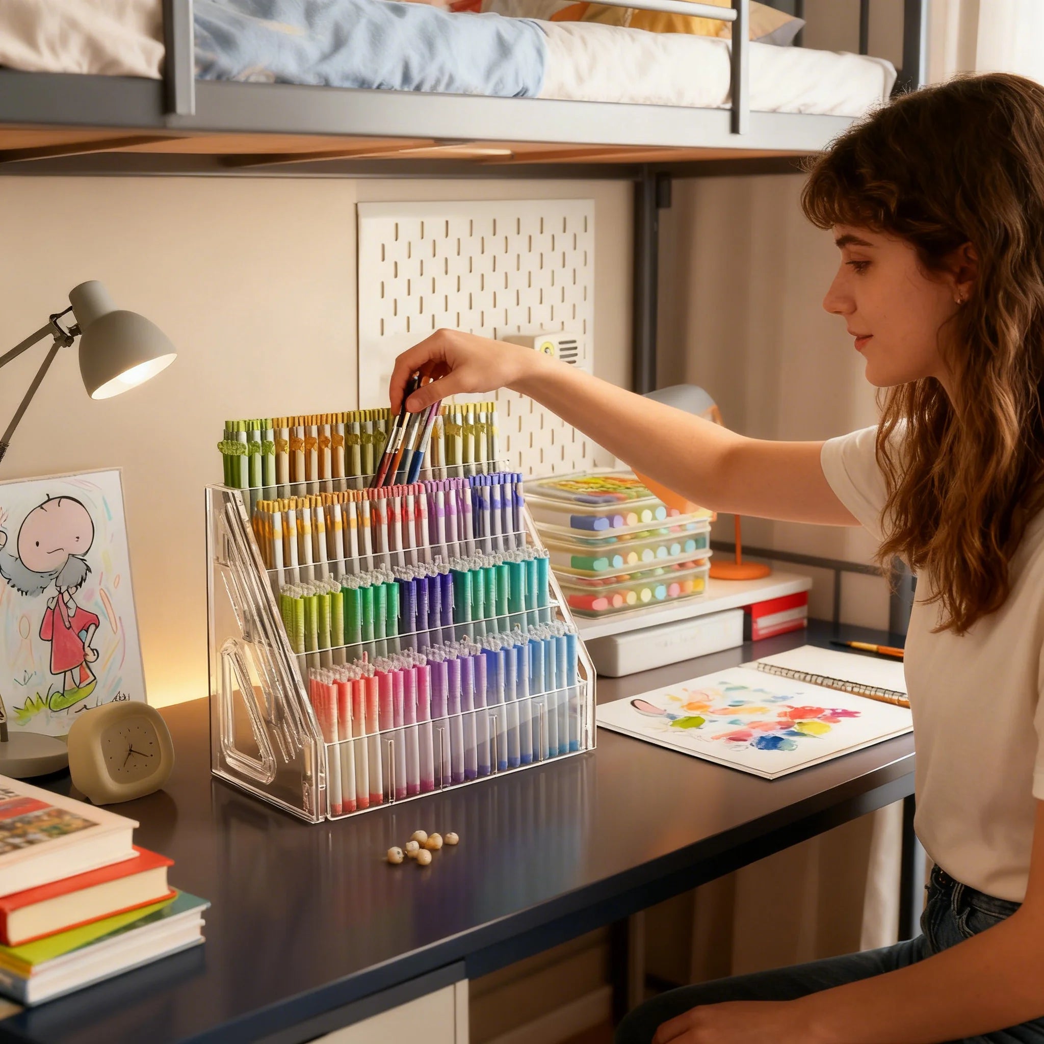 Acrylic Pen & Paintbrush Holder — Multi-Compartment Desk Organizer