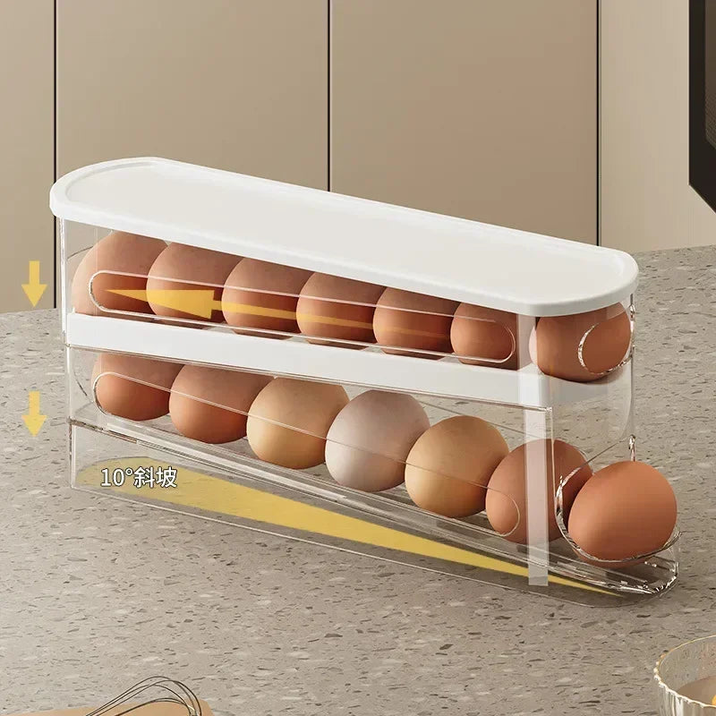 Automatic Rolling Egg Holder Rack — Double Layer, Ladder Style, Fridge