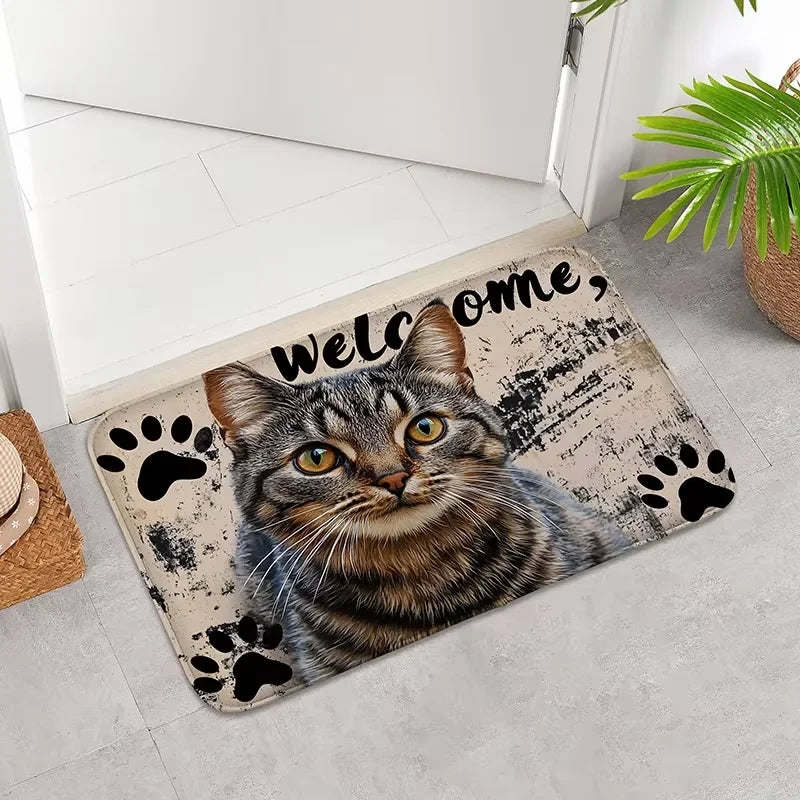 VIKAMA Cute Cat Door Mat – Fade Resistant Polyester Rug for Indoor & Outdoor
