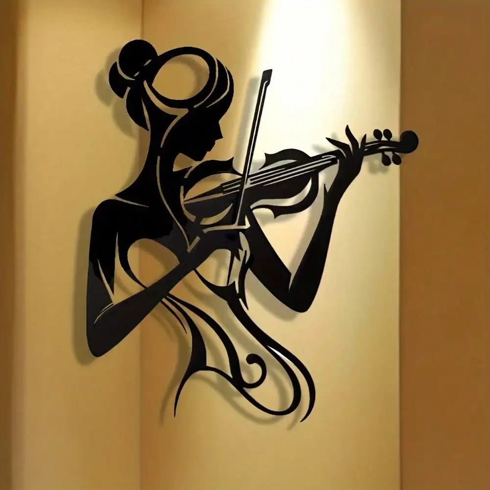 Violin Girl Metal Wall Art — Vintage Style Music Decor