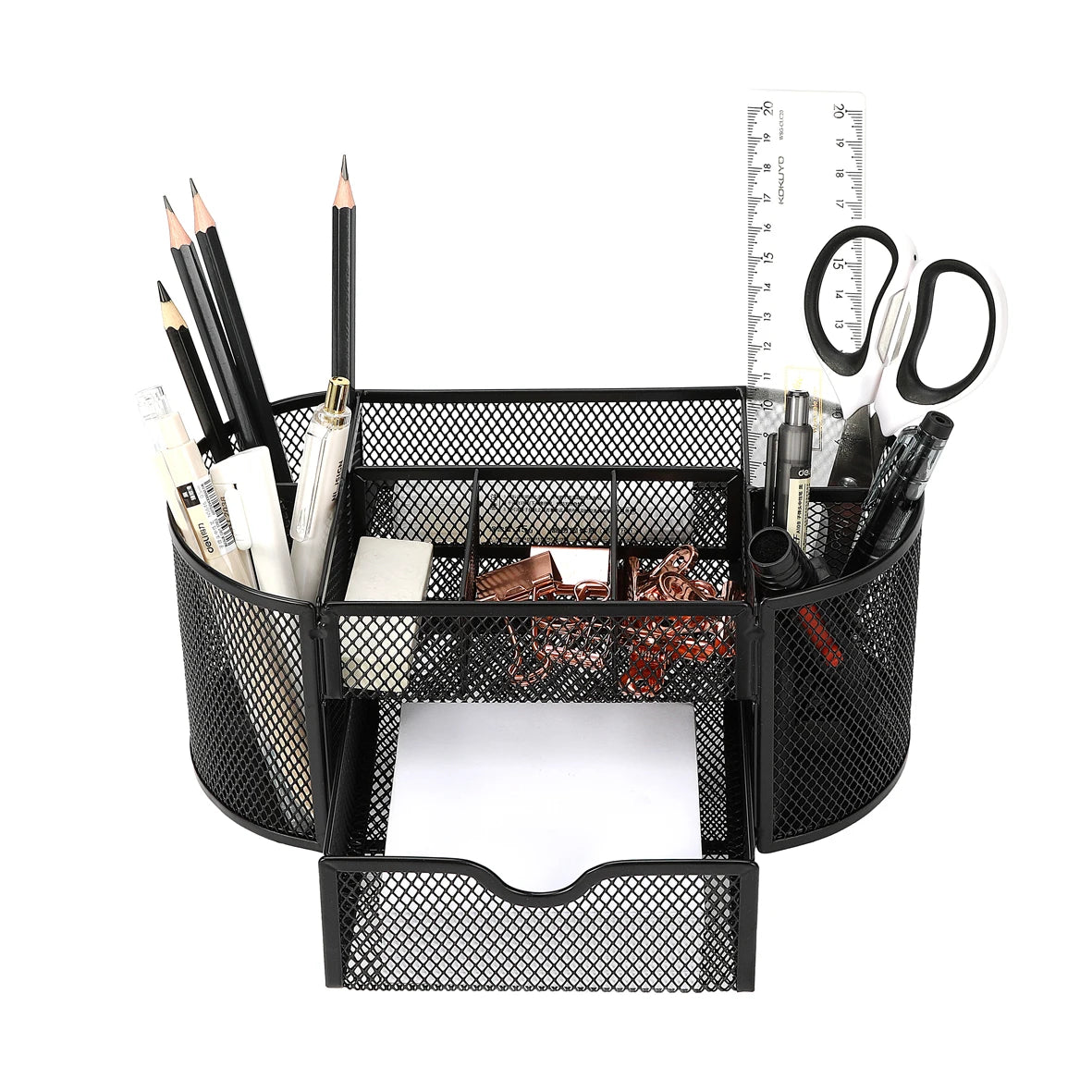 Mesh Metal Pen Stand — Round Desktop Stationery Organizer