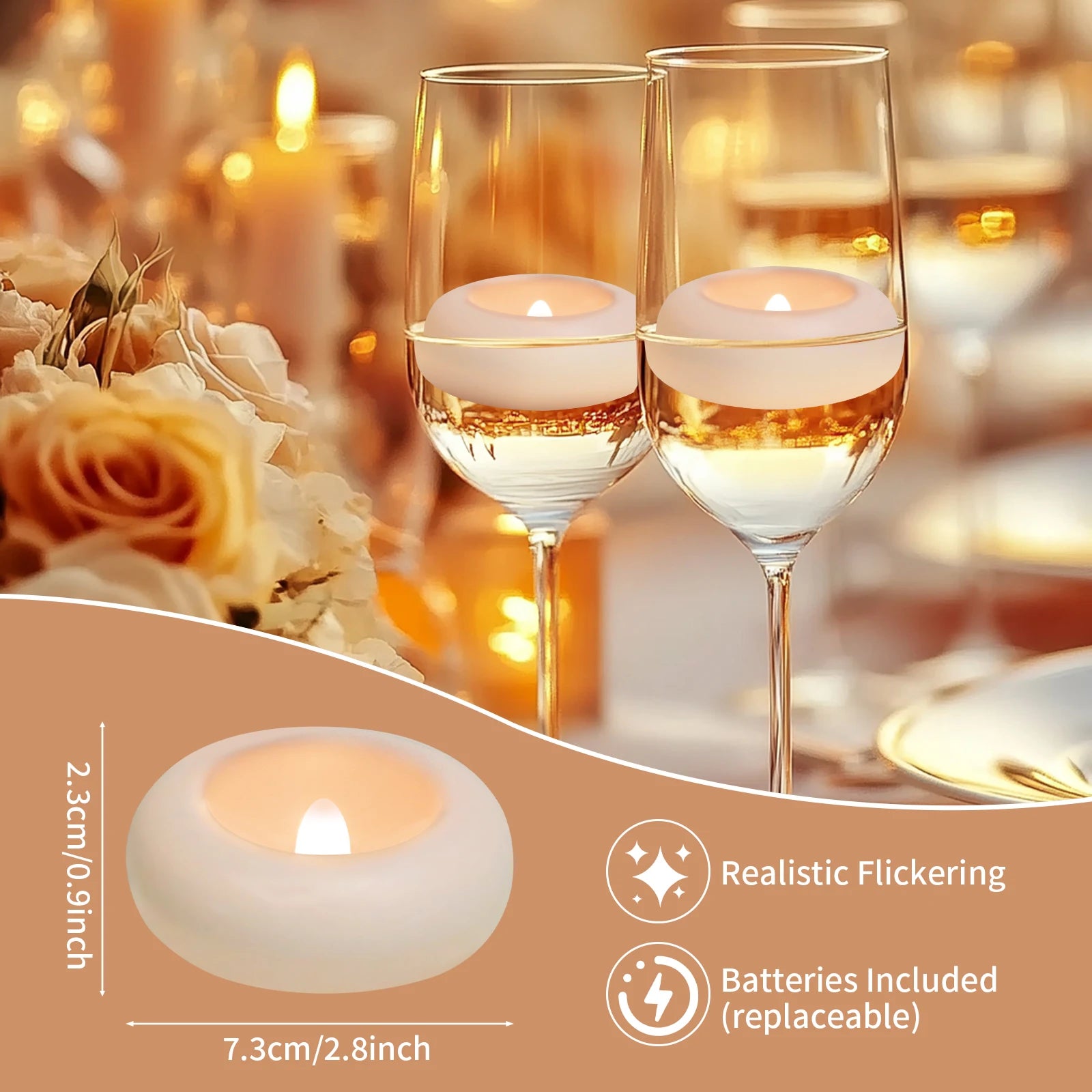 Floating Flameless LED Tealights — Waterproof, Pack of 12 or 24