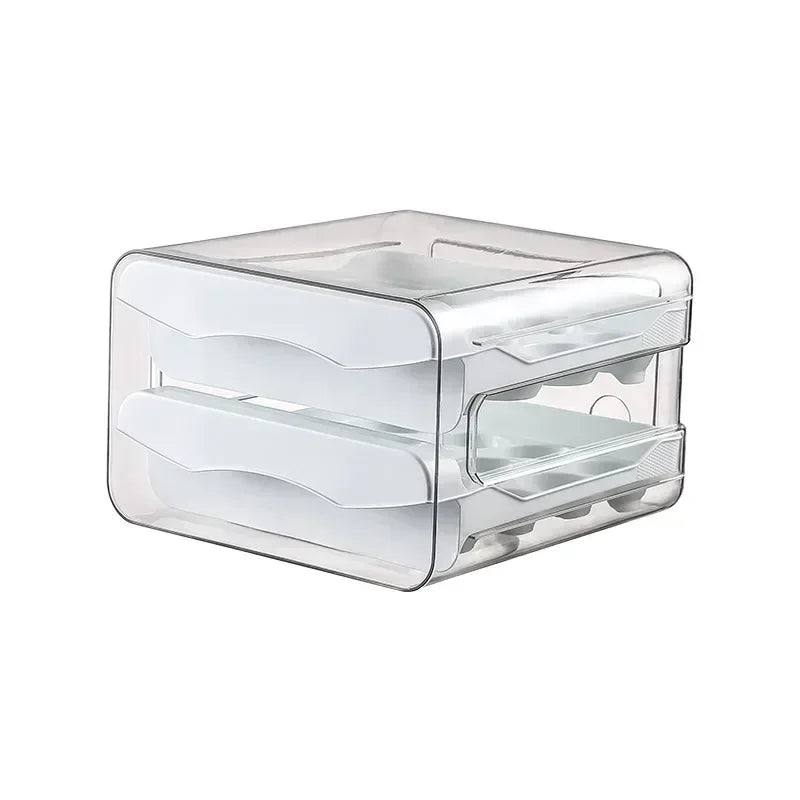 Double-Drawer Egg Box — 32 Grid, Dustproof, Fridge Organizer