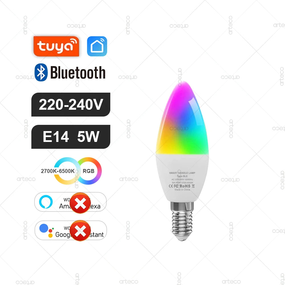 Tuya Smart Bulb — ZigBee, WiFi or Bluetooth, E27 / E14 / GU10, RGBCW