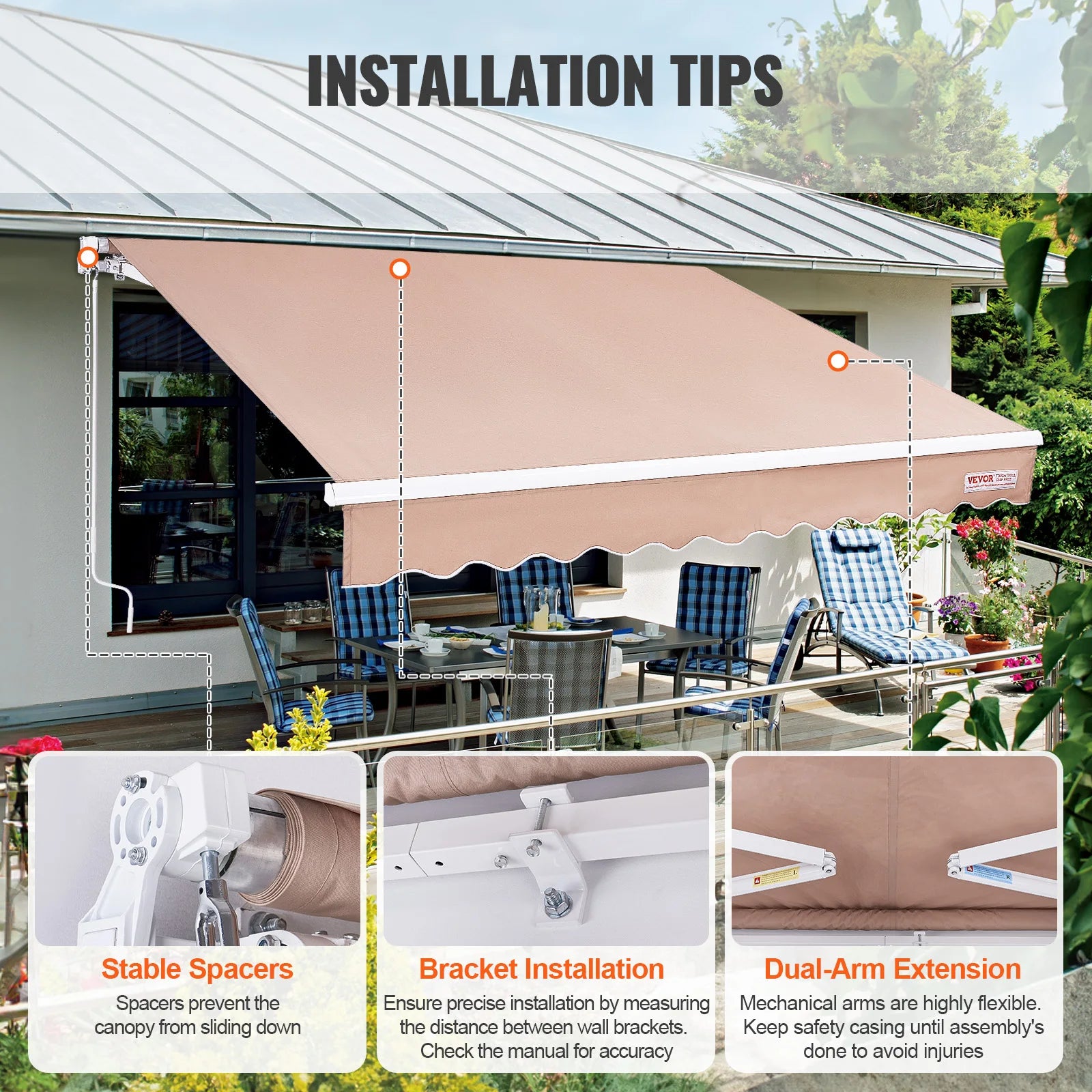 SucceBuy Manual Retractable Awning – UV80+ Waterproof Patio Sunshade 10×8ft