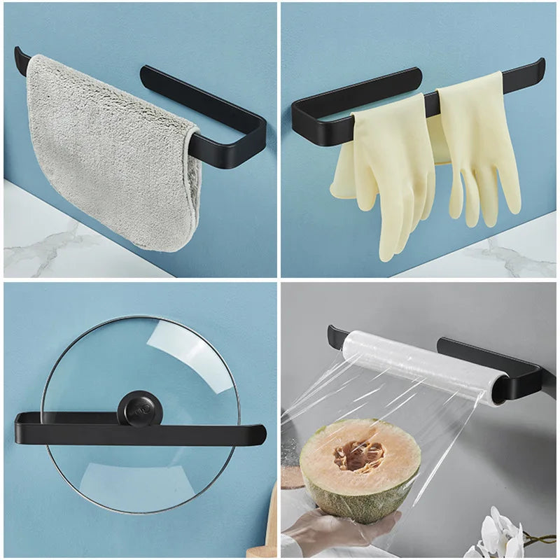 Space Aluminum Towel Rack — No-Drill Self-Adhesive, Bathroom & Kitchen
