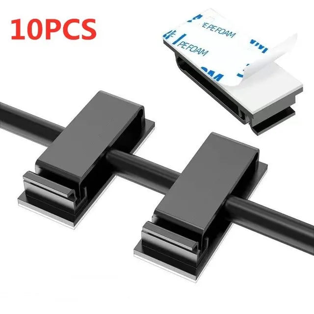 Self-Adhesive Cable Clips Organizer — Plastic Wire Holder for Desk, Home & Car