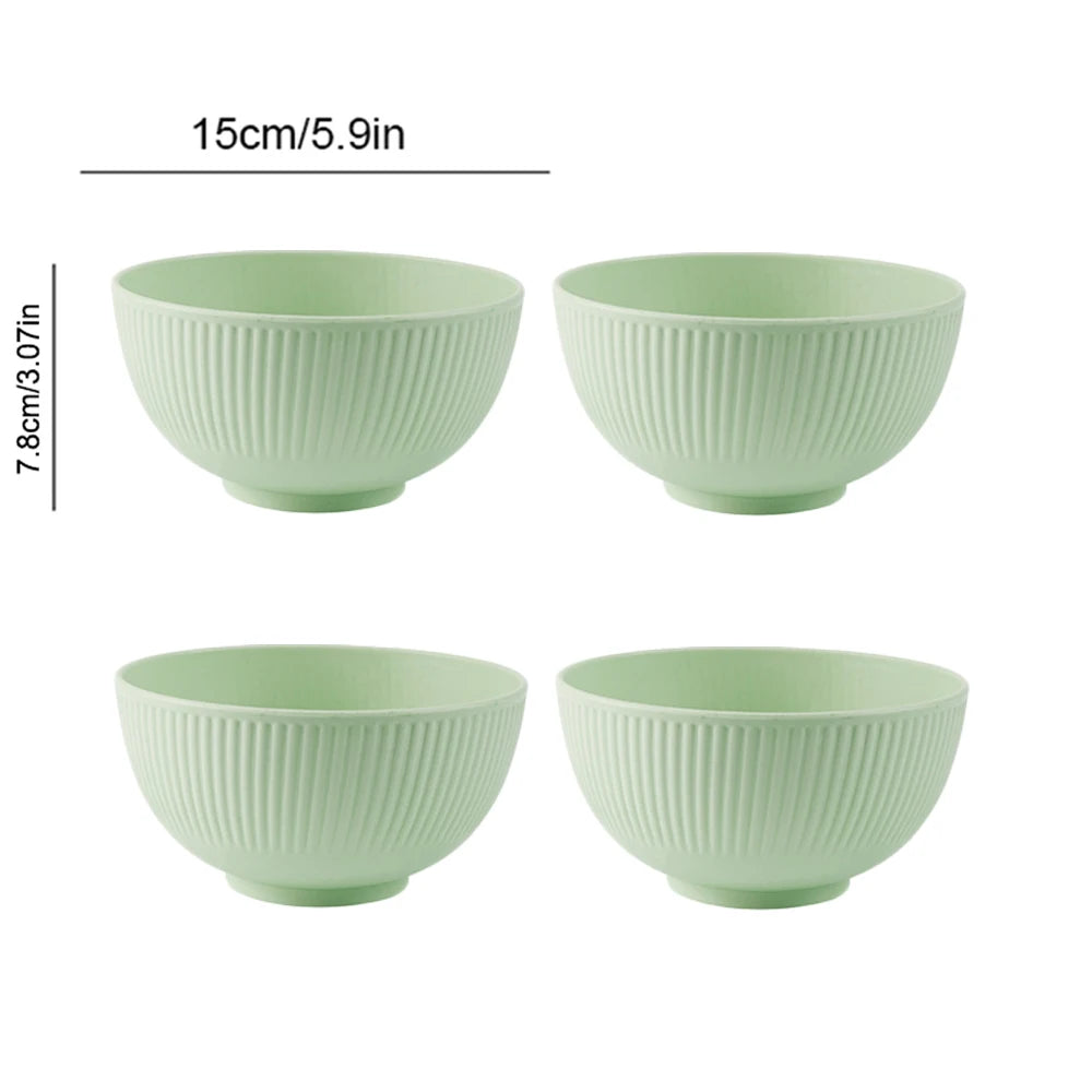 Nordic Wheat Straw Plastic Bowls — Shatter-Resistant, Set of 4