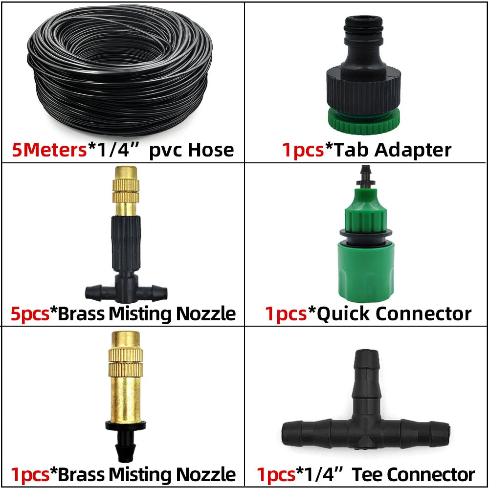 Outdoor Misting Cooling System – Brass Atomizer Nozzles & 4/7mm Hose for Patio & Greenhouse (5–30 m)