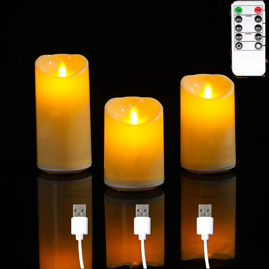 USB Rechargeable LED Candles with Remote Control — Set of 1 or 3