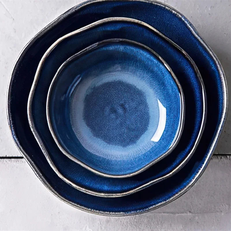 PEISI Bone China Bowl – Handmade Japanese Style Gradient Blue, 3 Sizes