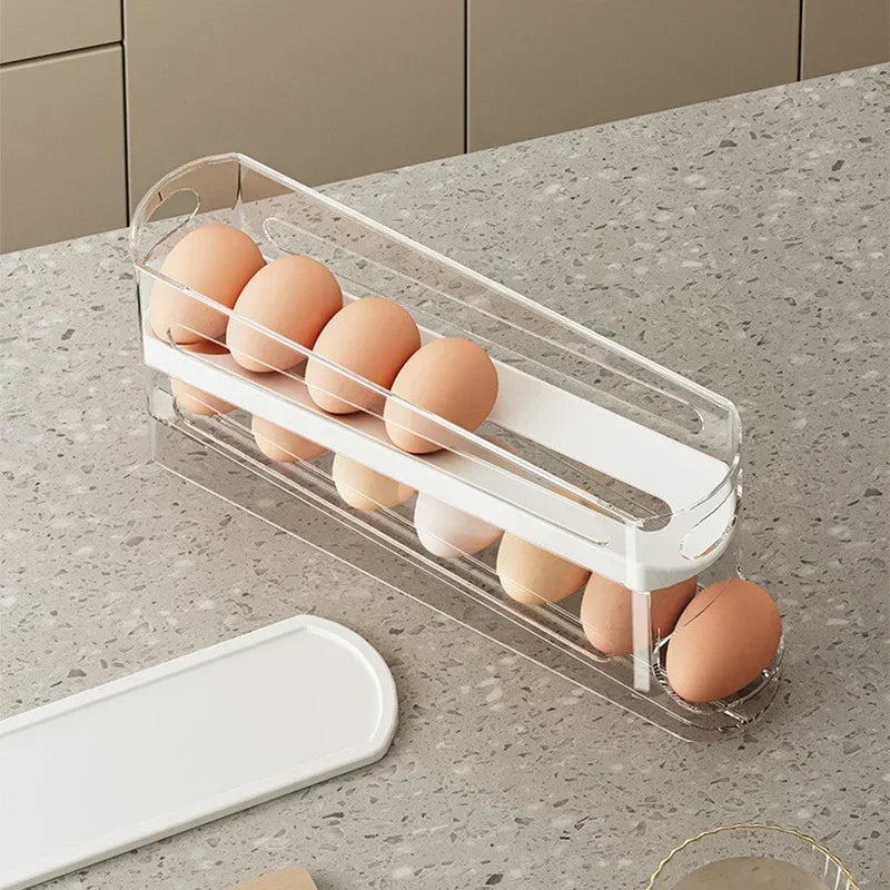 Automatic Rolling Egg Holder Rack — Double Layer, Ladder Style, Fridge