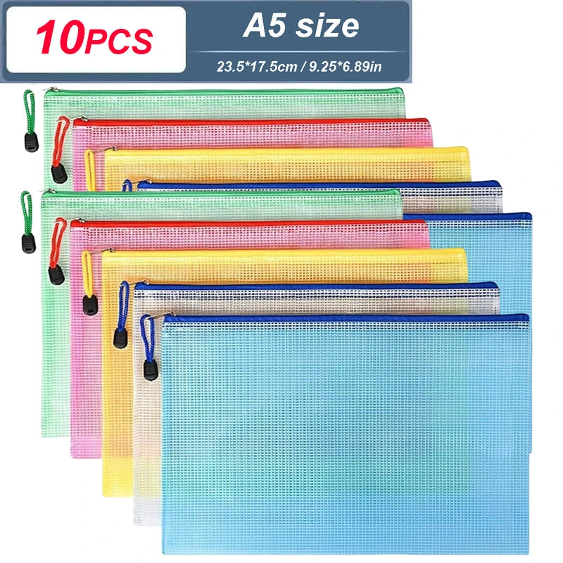 Mesh Zipper Document Pouch — A4, A5 & A6 File Folder with Zip