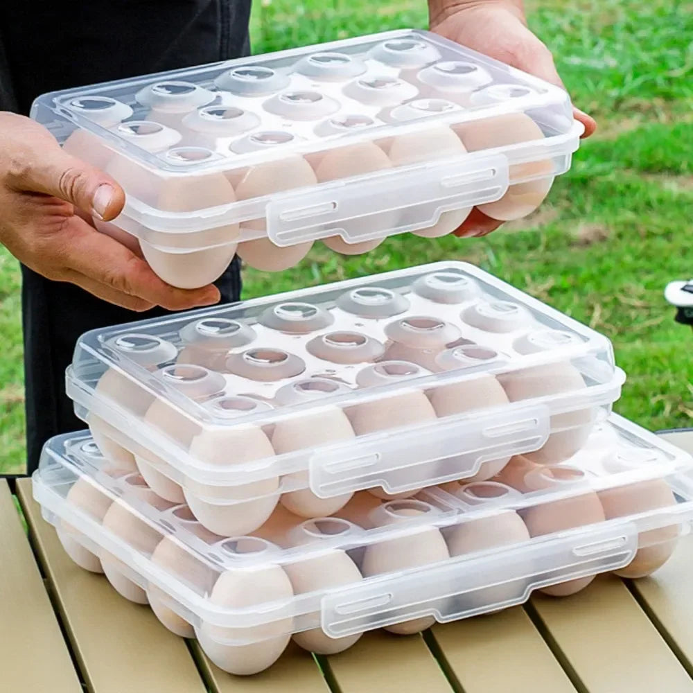 Portable Egg Holder with Lid & Safety Lock — Stackable, for Fridge & Outdoor