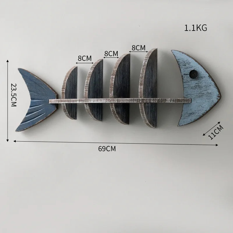 Nordic Wooden Fish Wall Shelf — Decorative Floating Bookshelf