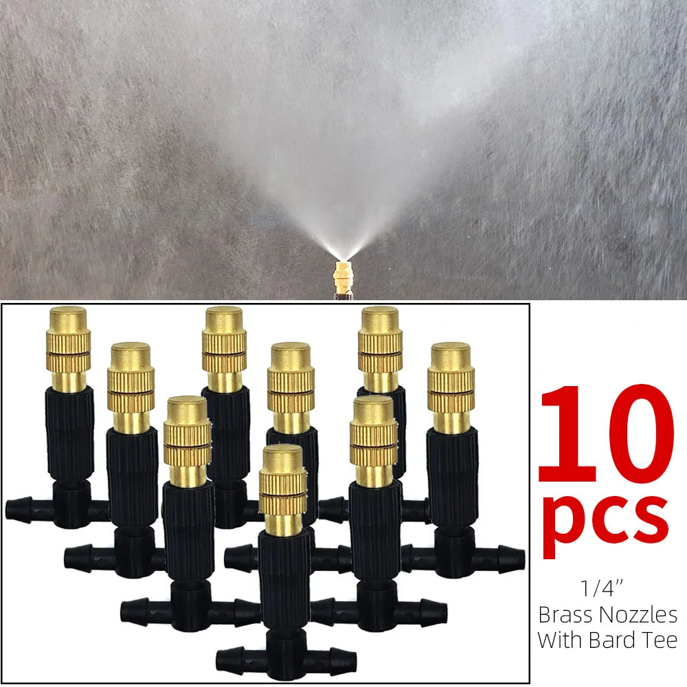 Outdoor Misting Cooling System – Brass Atomizer Nozzles & 4/7mm Hose for Patio & Greenhouse (5–30 m)