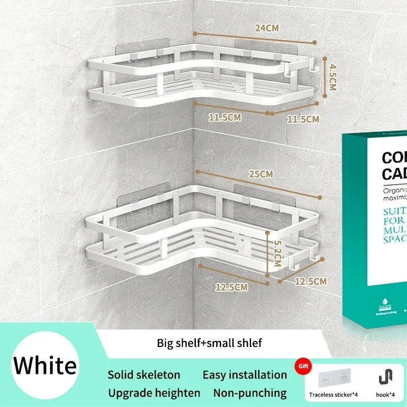 Double-Layer Steel Corner Shelf, No-Drill — Set of 6, Bathroom & Kitchen