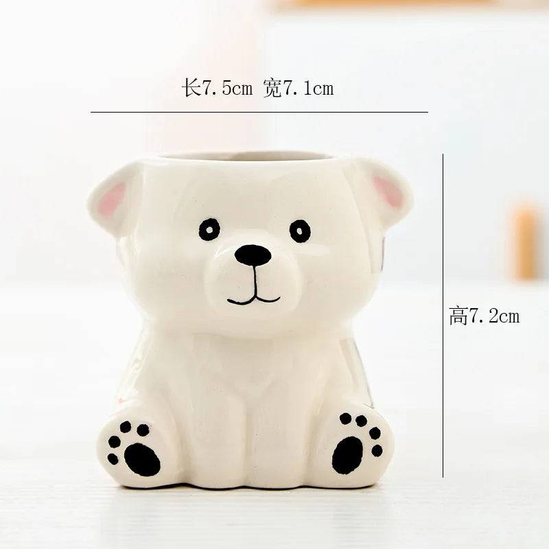 Cartoon Animal Ceramic Flower Pot – Cute Dog & Tiger Desktop Planter