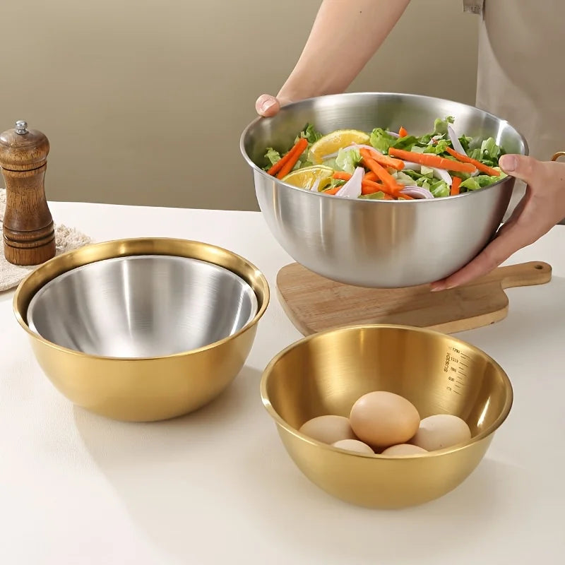 Stainless Steel Mixing Bowl Set of 3 — For Mixing, Kneading & Salads