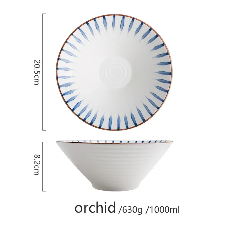 Japanese Ramen Bowl — Ceramic, Blue, Microwave Safe