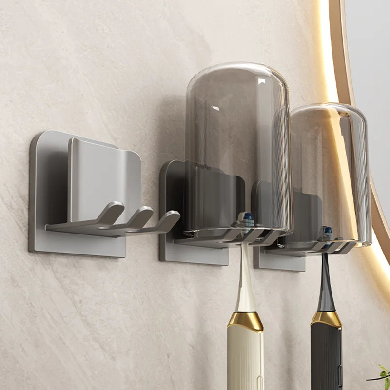 Space Aluminum Toothbrush & Cup Holder — No-Drill Wall Mount, Dual Slot