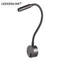 3W LED Reading Wall Lamp — Flexible, Plug-In, Black, Silver or White