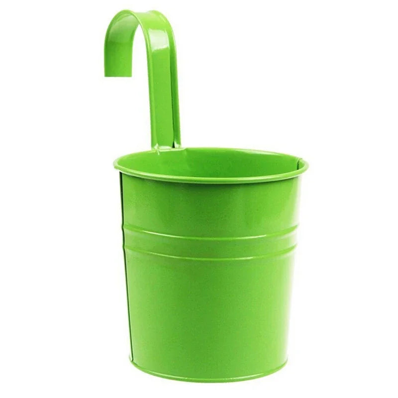 Metal Iron Hanging Flower Pot – Colorful Balcony Bucket Planter (10 Colors)