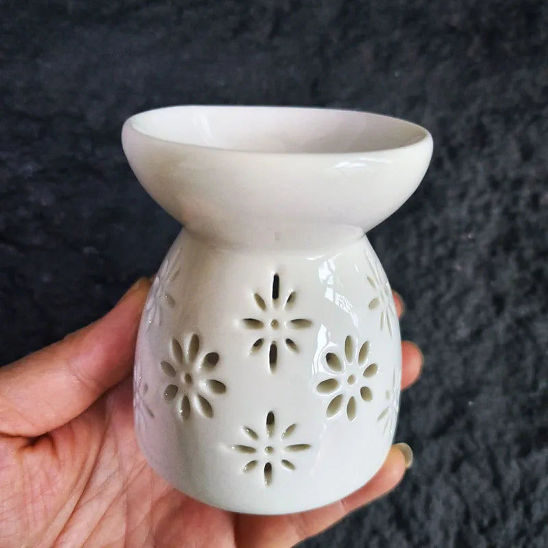 White Ceramic Incense & Essential Oil Burner — Candle Heating Aromatherapy Holder