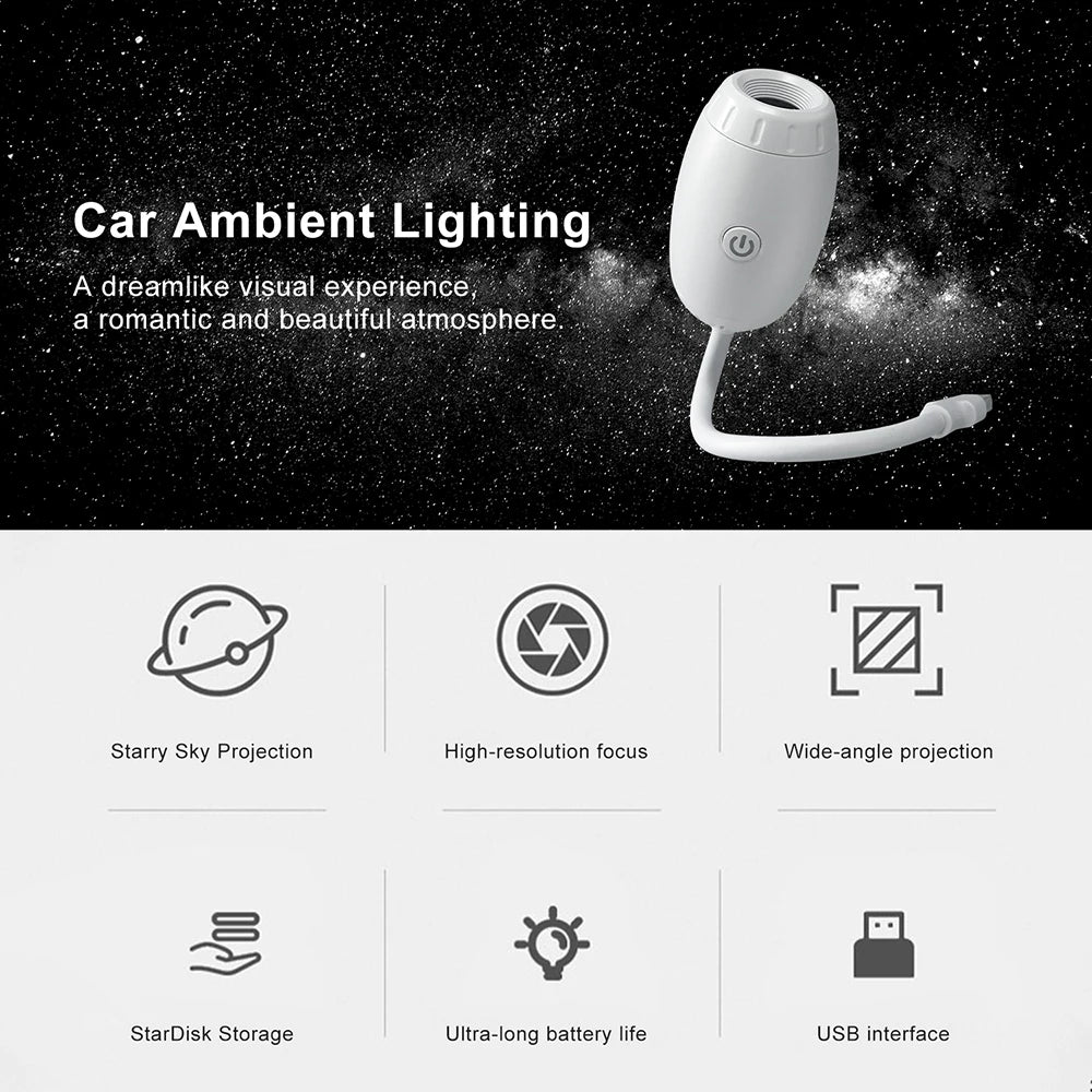 USB Star & Galaxy Projector Light — Car, Bedroom & Tent Atmosphere